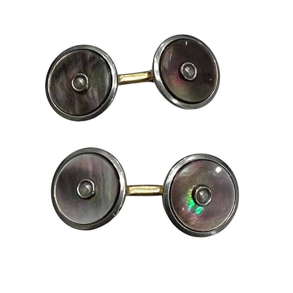 ANTIQUE LARTER & SONS MOTHER OF PEARL/ABALONE ROLLED GOLD DOUBLE SIDED CUFFLINKS